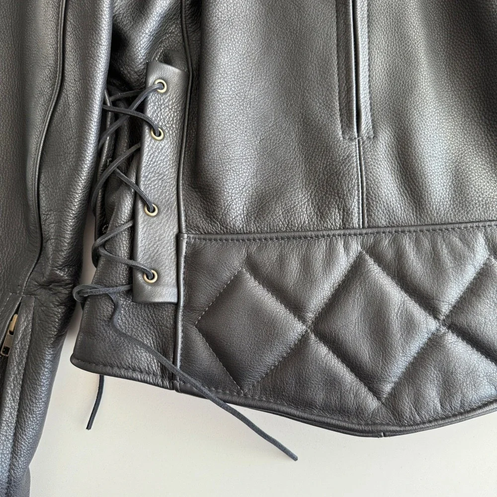 Fox Creek EUC Made‎ in USA Classic Black Motorcycle Jacket II Biker Moto men 44